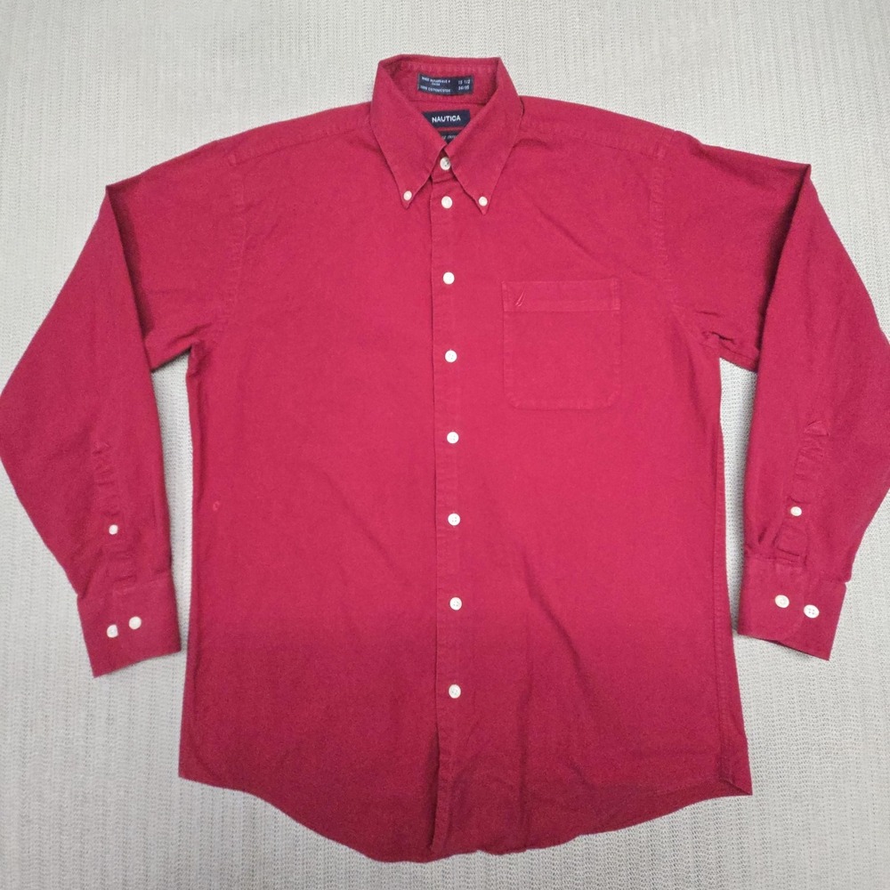Nautica Shirt Mens Medium Red Vintage Oxford Long Sleeve Button Down Cotton